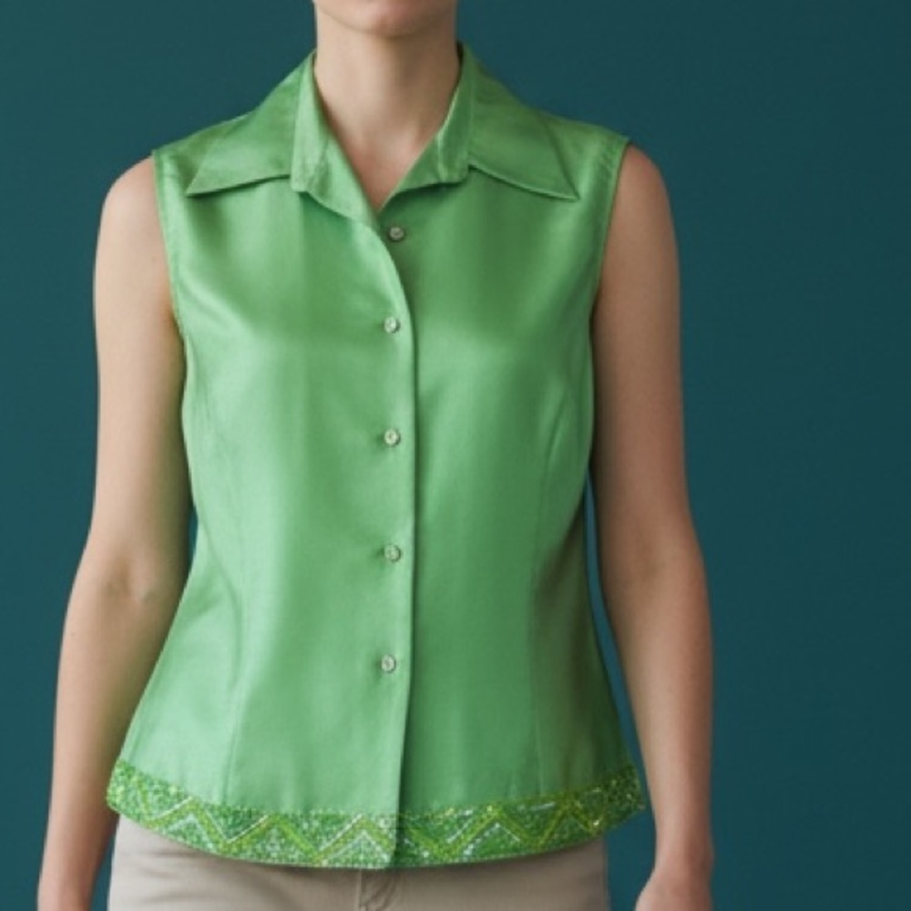 VISION apparel, ladies, 100% silk sleeveless decorative blouse excellent cond 8